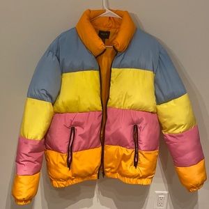 Multi-Colored Forever 21 Puffer Coat